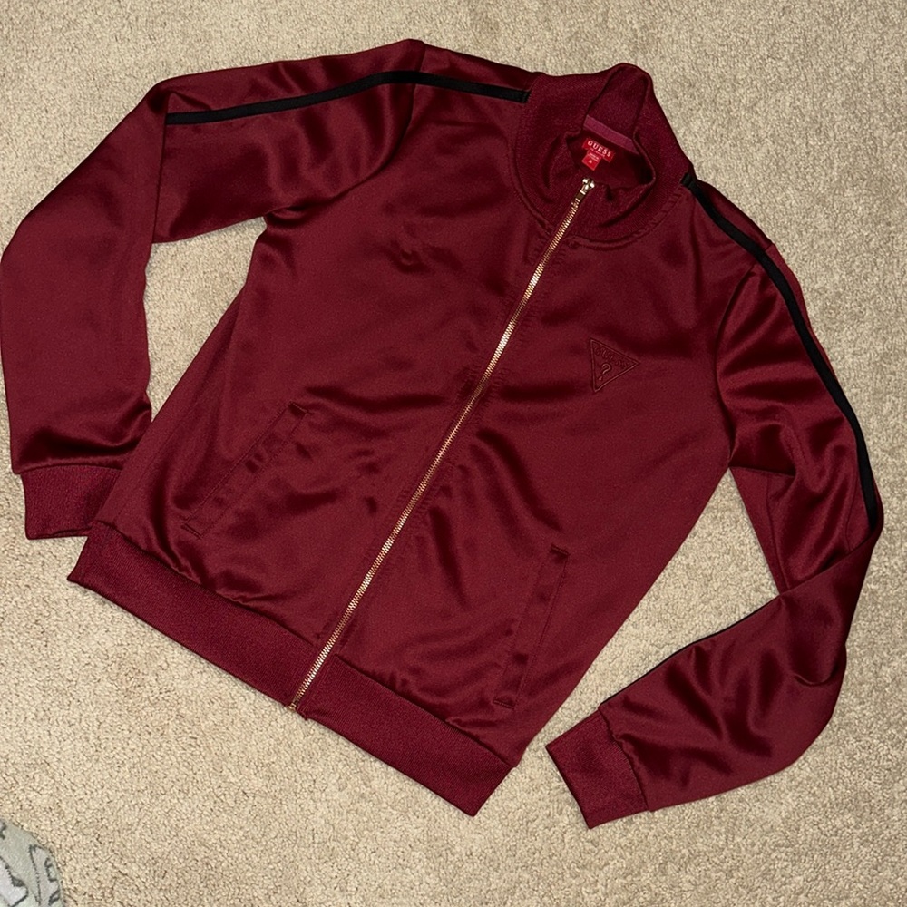 Maroon Guess 🔻❓Track Jacket w/Rose Gold Zipper and Stripe Sleeves